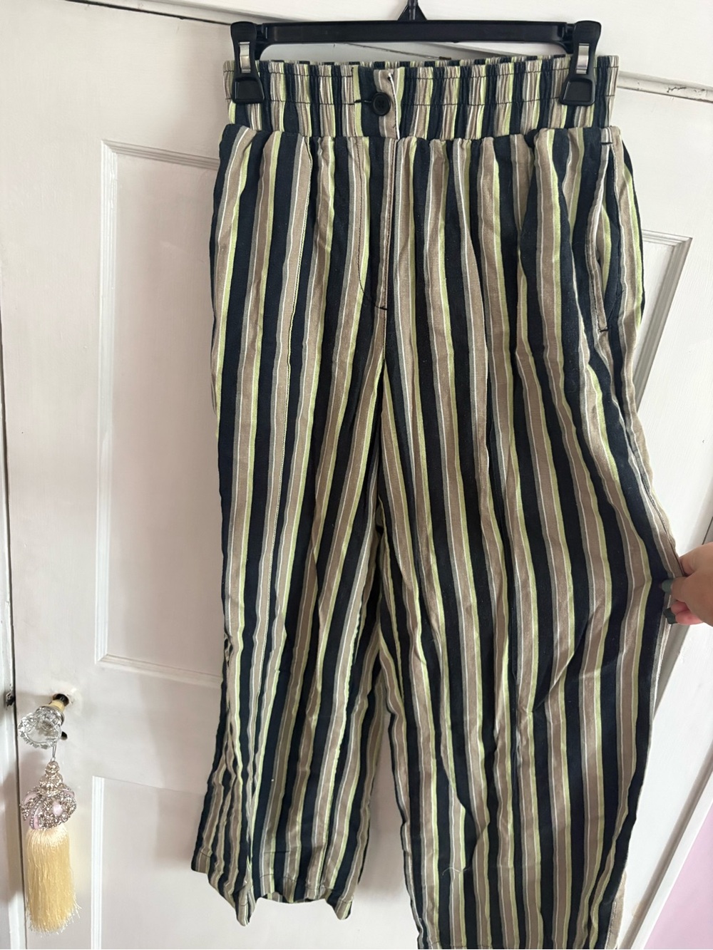 Topshop Black, Cream & Olive Striped Pants